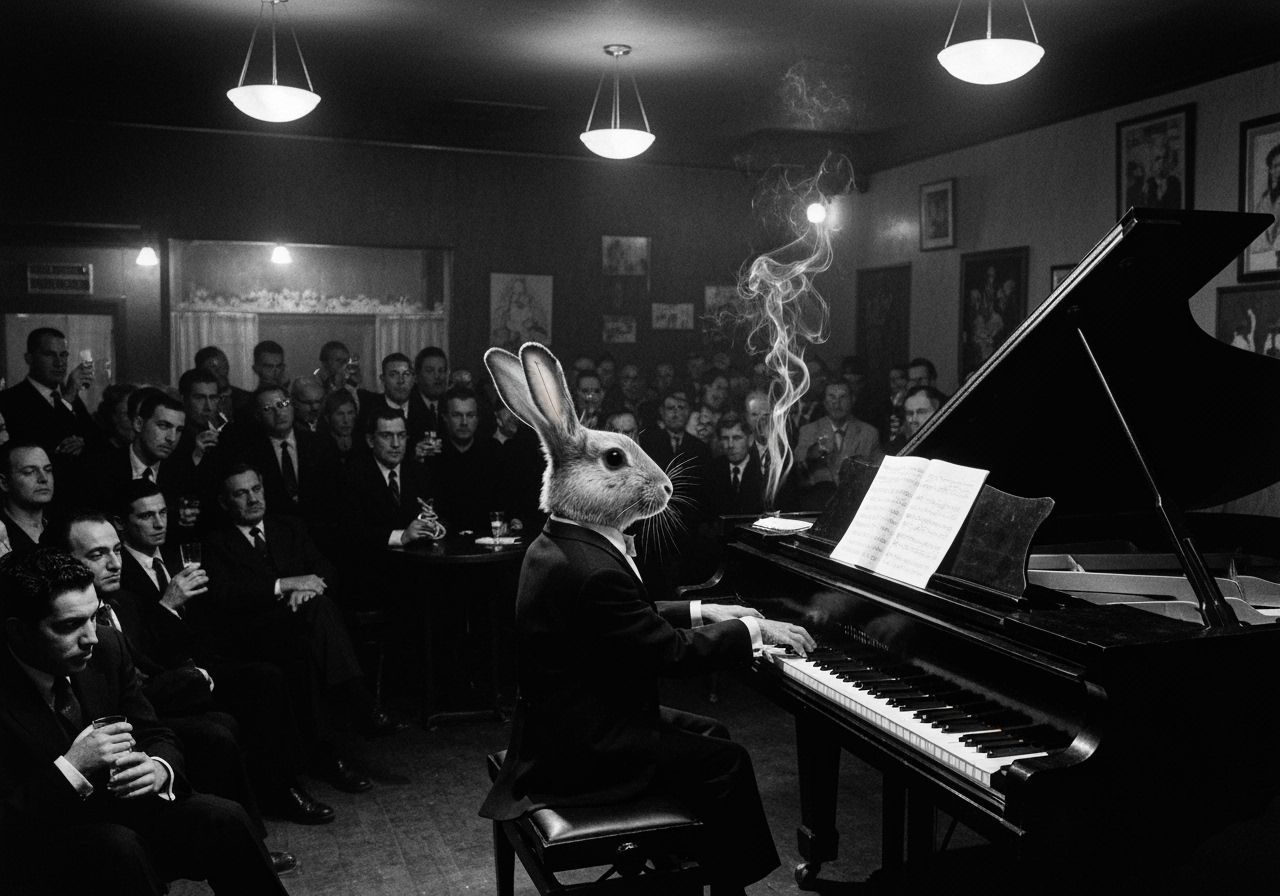 Rabbit Pianist in Noir Jazz Club Photo