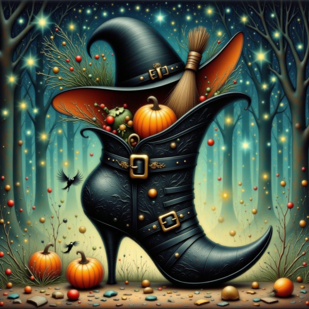 Whimsical Witch Boot Filled With Autumnal Magic