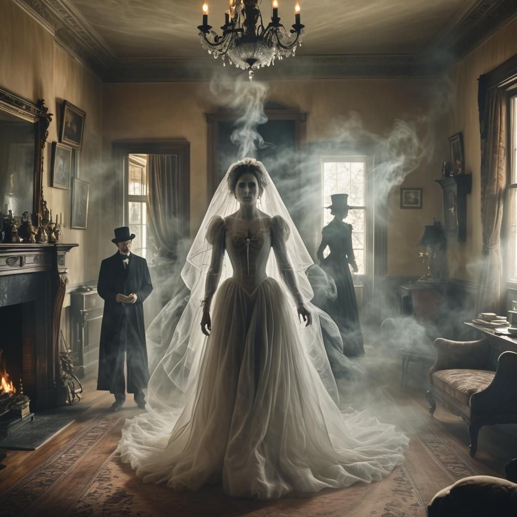 Eerie Ghostly Apparition Haunts Mansion Living Room