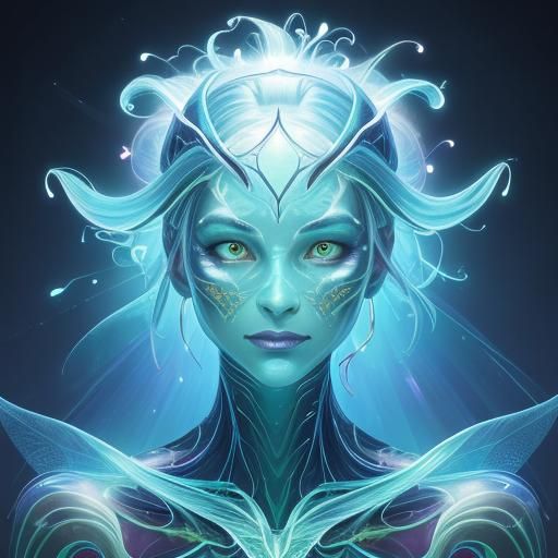 Luminous Being Floating in Space: Hyperrealistic Concept Art