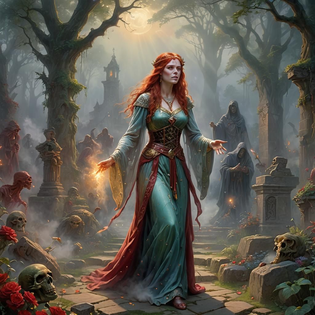 Priestess Banishing Zombie with Holy Magic