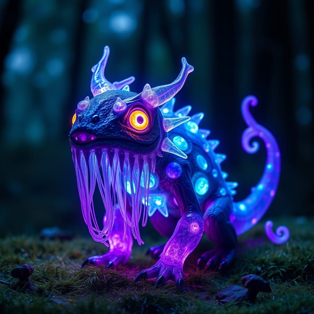 Glowing, Ethereal Forest Beings in UV Hues