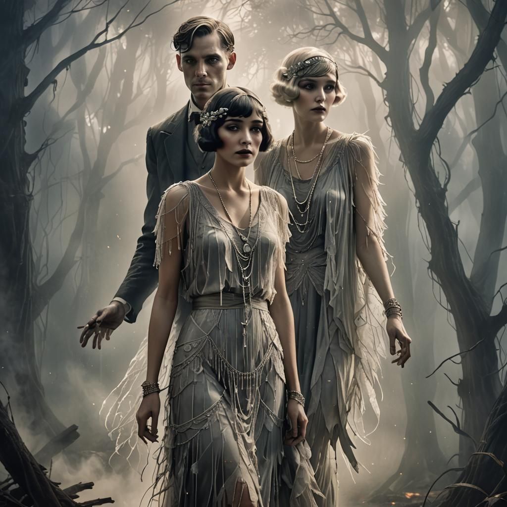 Boy and Ghost in 1920s Art Deco Style