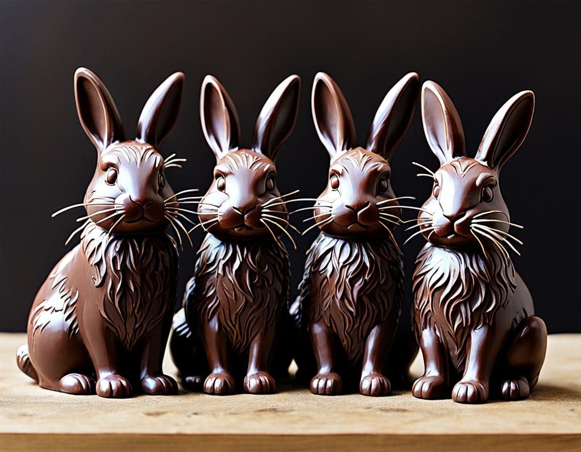 Watercolor Chocolate Easter Bunnies in Whimsical Style