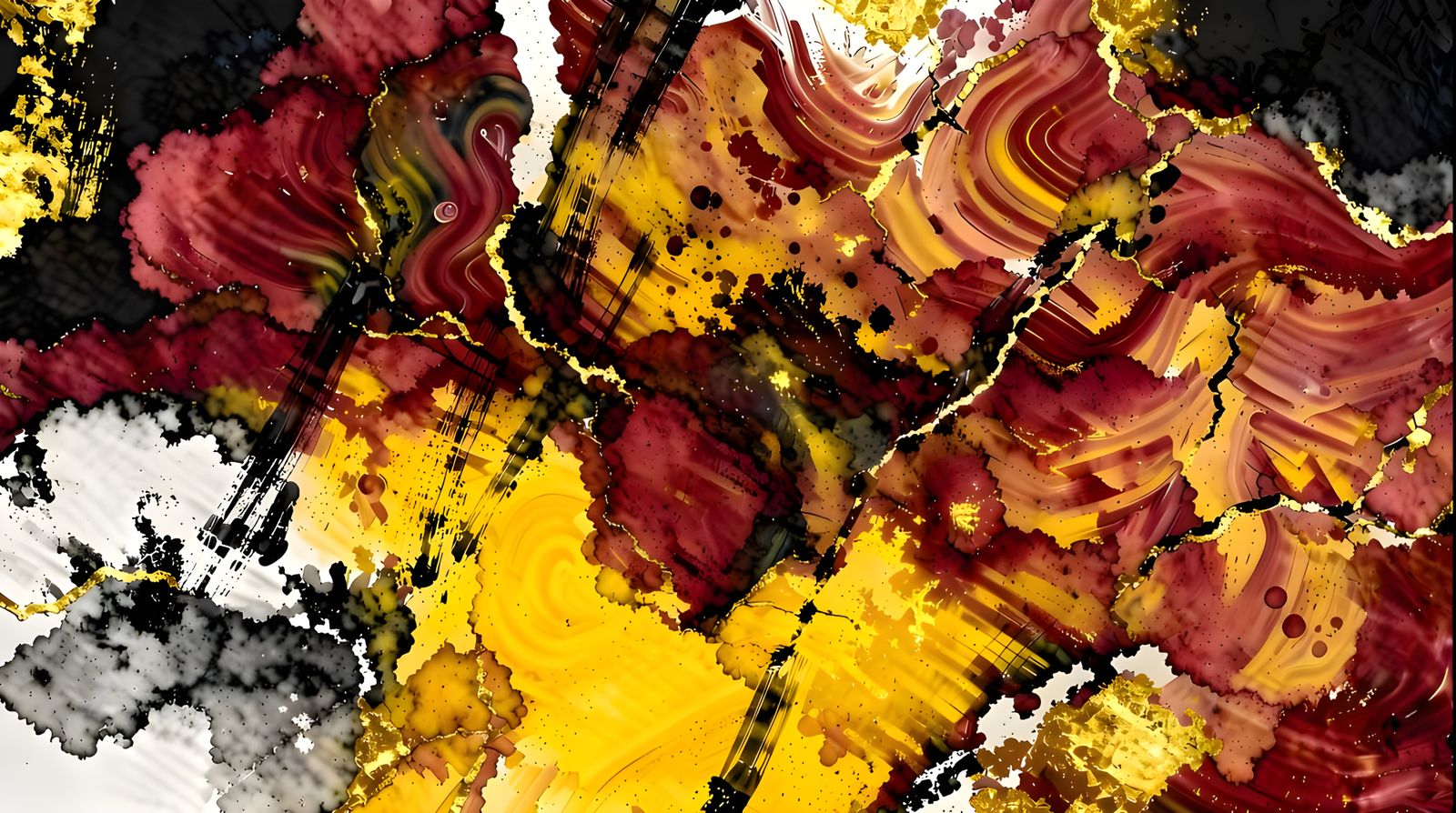 Abstract Burgundy and Gold Alcohol Ink Art