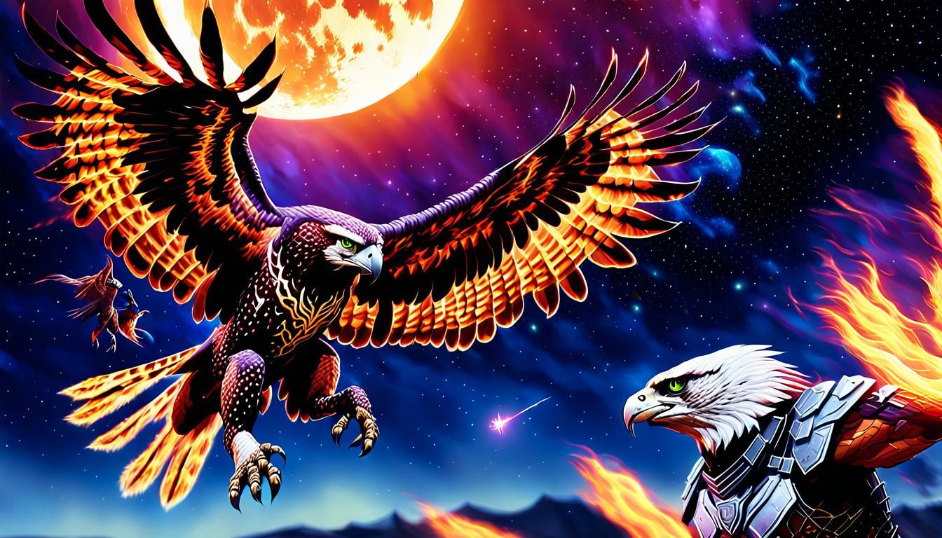Epic Fantasy Battle: Hunter vs. Flaming Falcon