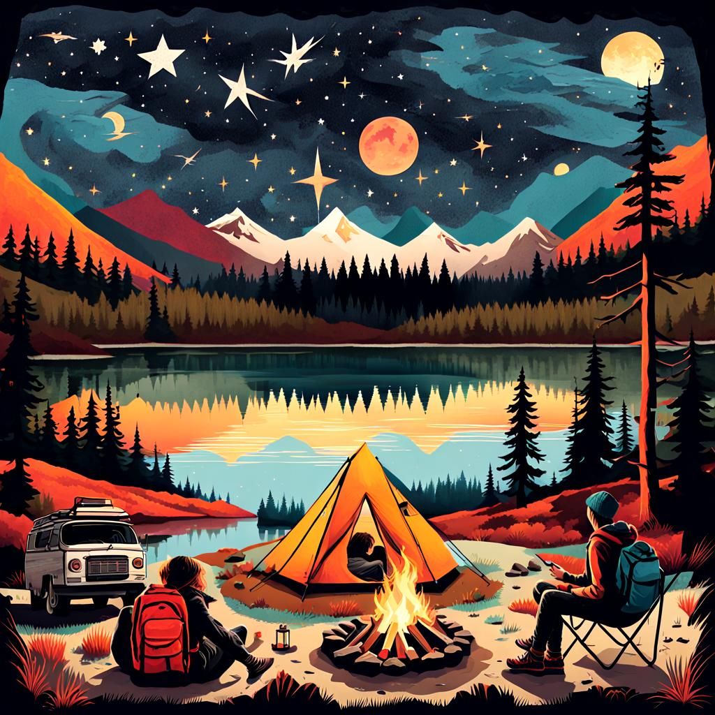 Cozy Campsites in Punk Collage Art Style