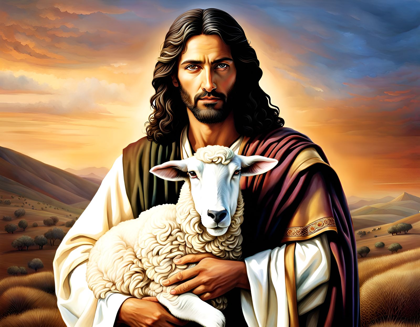 Compassionate Jesus Christ as Shepherd in Hyperrealistic Sty...
