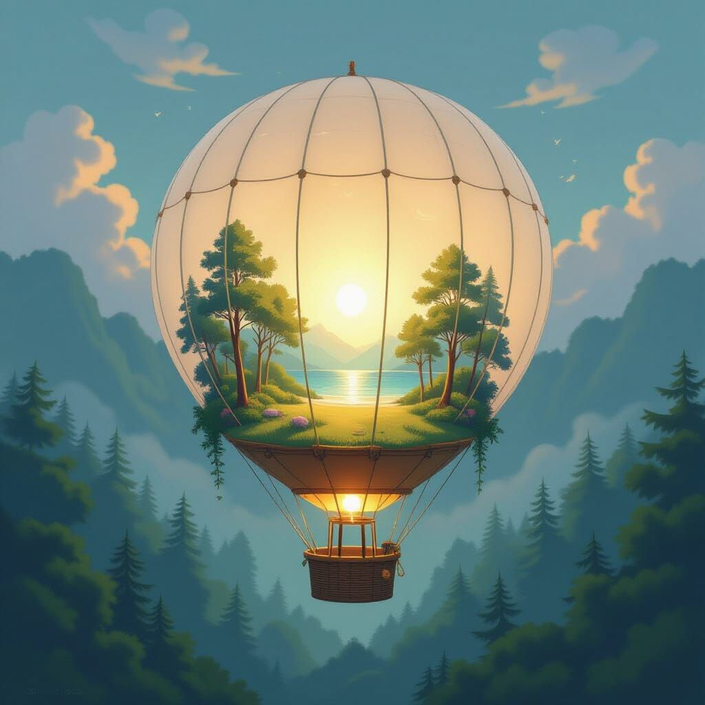 Transparent Hot Air Balloon with Tiny World