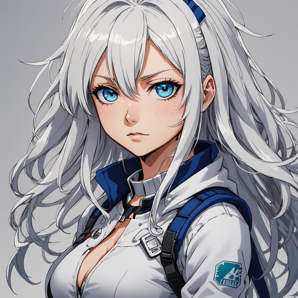 Anime Girl with White Hair and Blue Eyes
