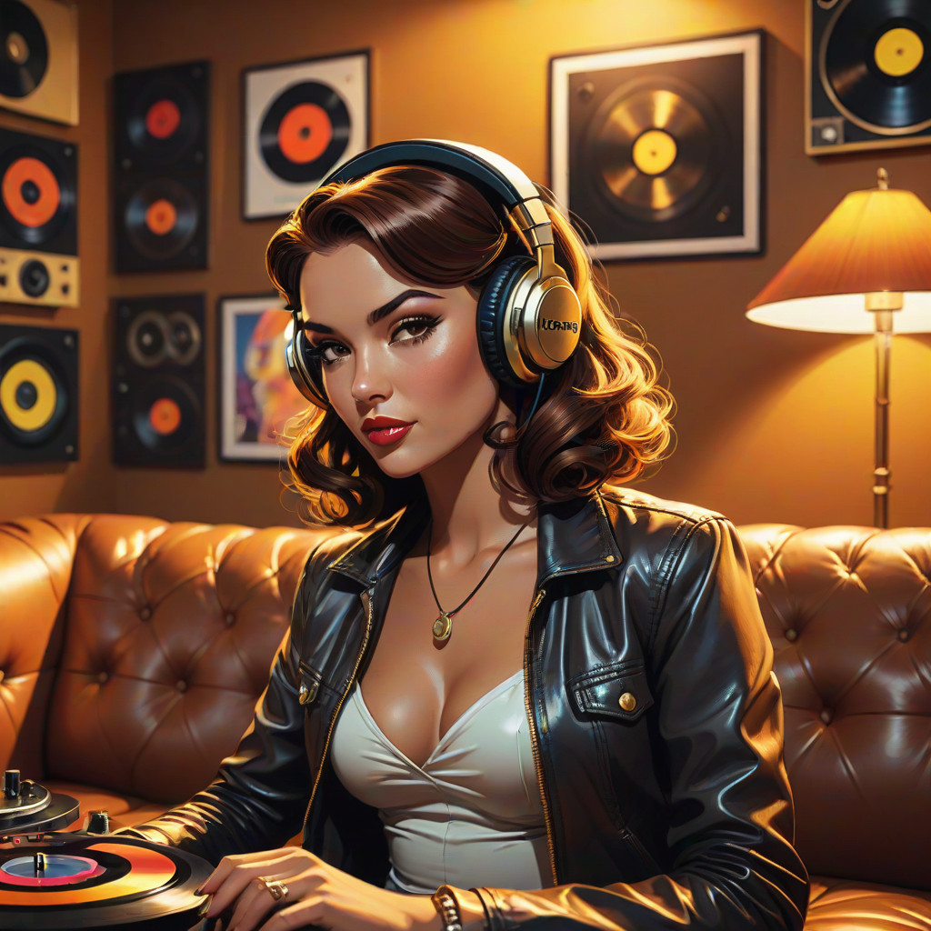 Sleek Pin-Up DJ Relaxes in Warm, Golden Lighting