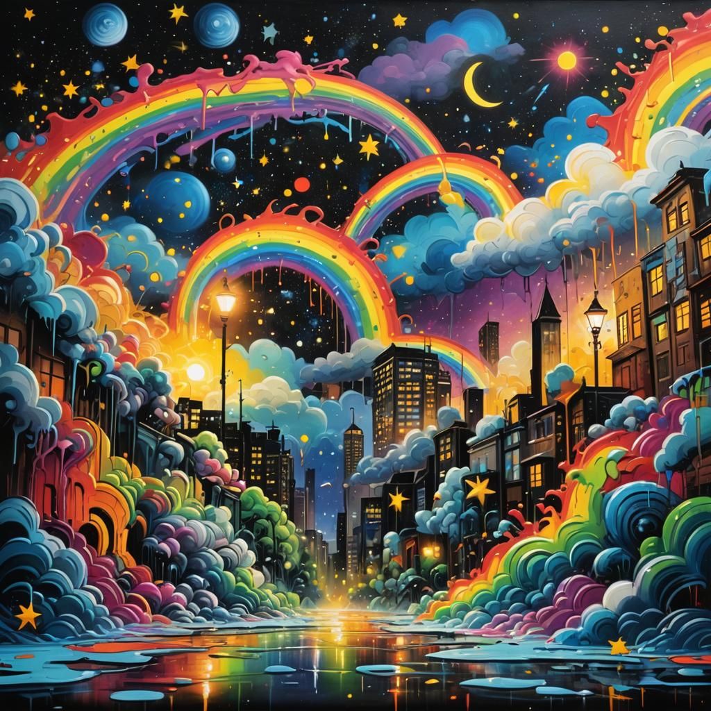 Colorful Starry Night Graffiti Street Art