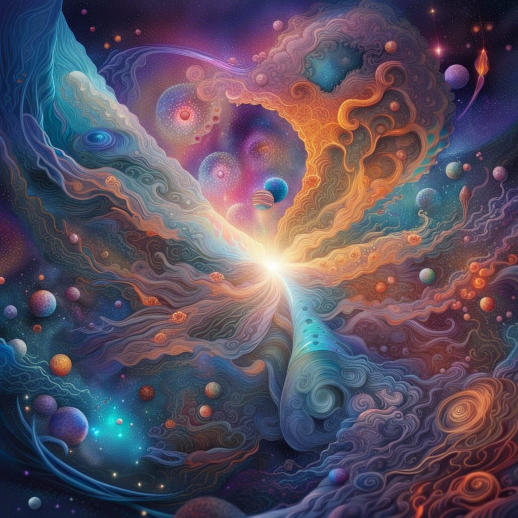Cosmic Collision: Two Universes Merge in Astral Art