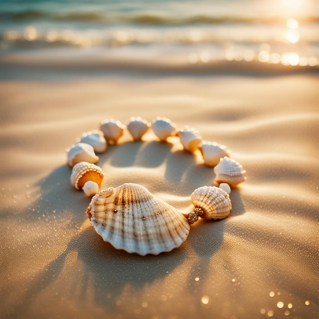 Seashell Bracelet on Beach in Golden Light