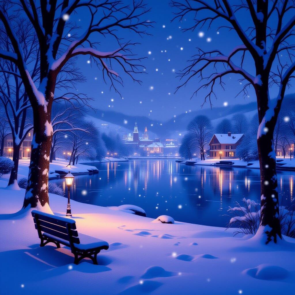 Winter Park Scene with Christmas Lights