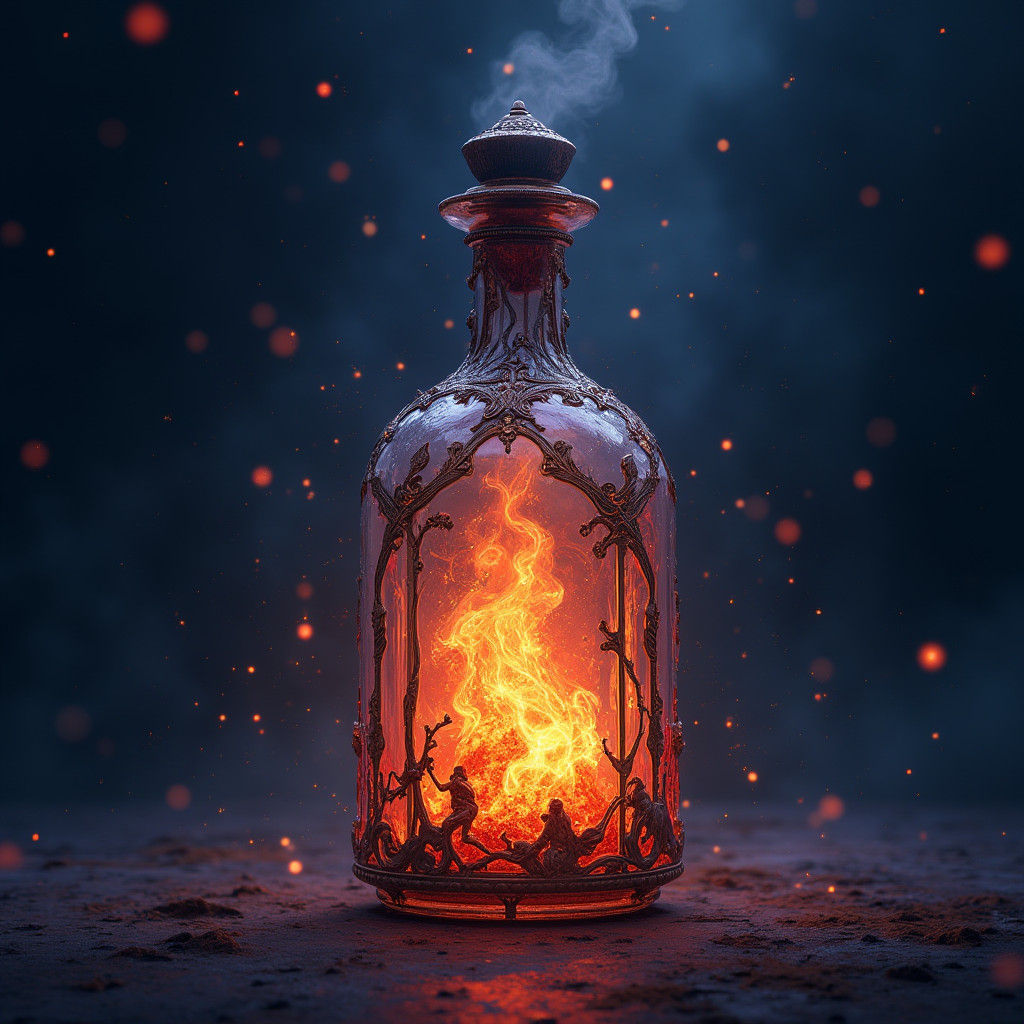 Mystical Bottle with Fire: Fantasy Concept Art