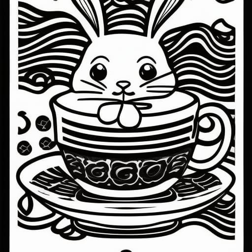 Cute Bunny in Teacup: Coloring Book Illustration