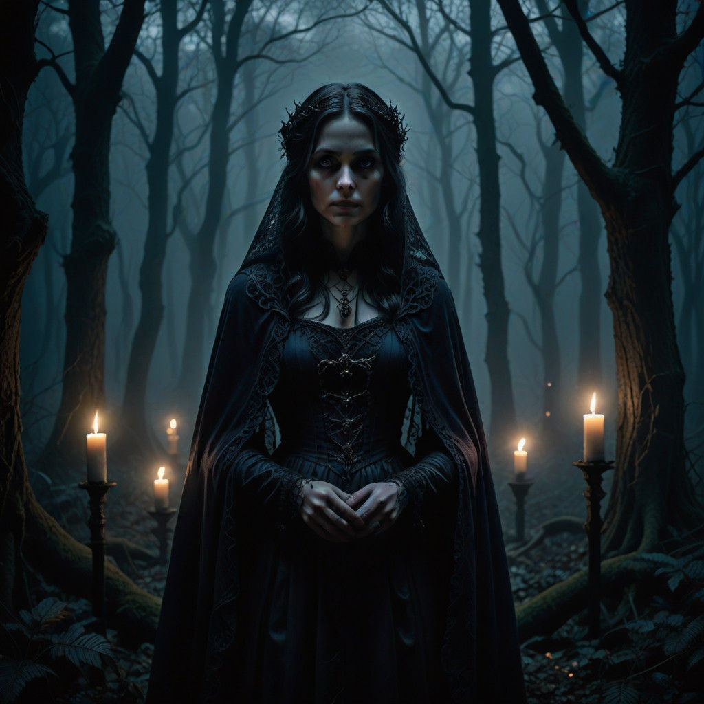 Surrealist Gothic Portrait of a Mysterious Woman in a Haunti...