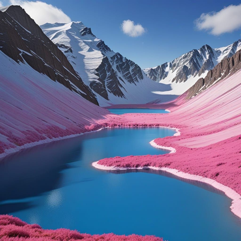 Vibrant Lake Landscape with Furry Slopes