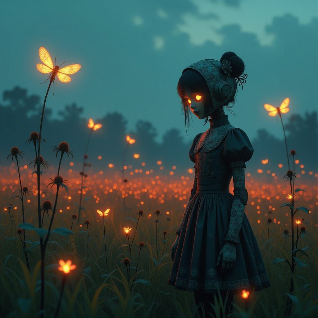 Automaton Girl in Bioluminescent Decay