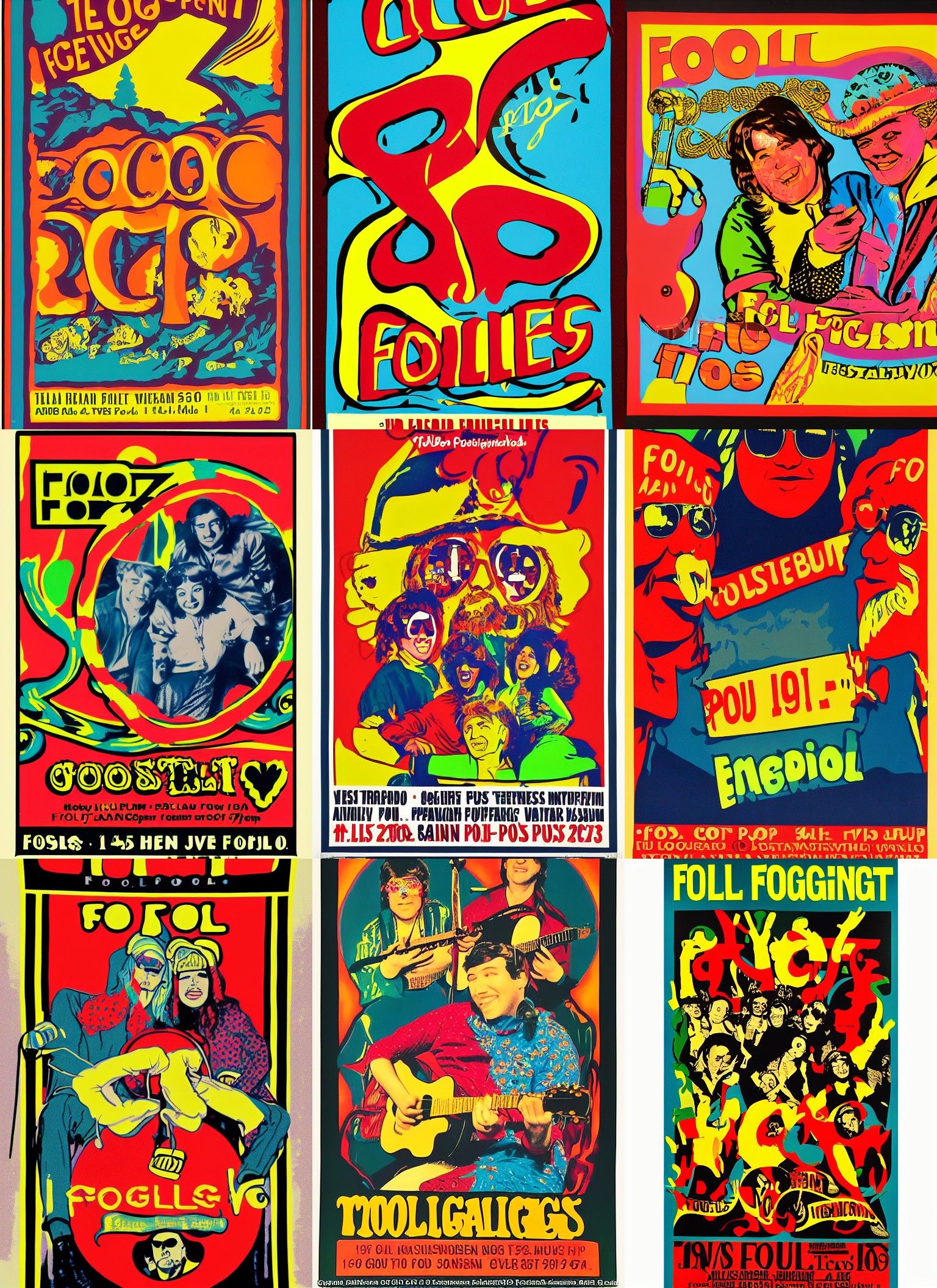 Fools engagement concert poster, telluride, 1960s pop art, Woodstock hippie love art concert festival poster