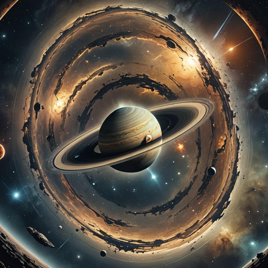 Saturn's Stardust Ring: A Vintage Fantasy Illustration