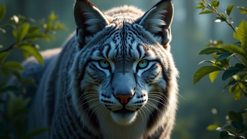 Magnificent Grey Lynx with Blue Eyes in Dark Fantasy Art