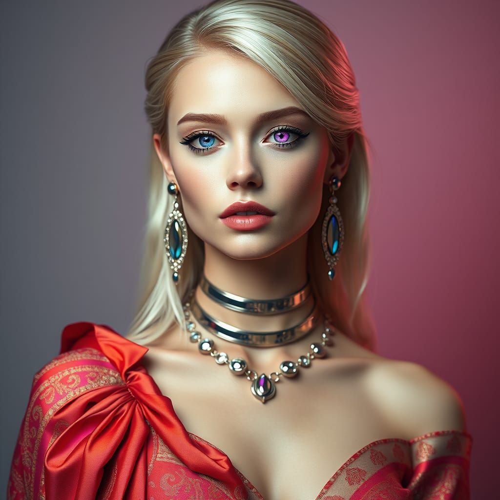 Hyperrealistic Portrait of a Blonde Woman in Vibrant Futuris...