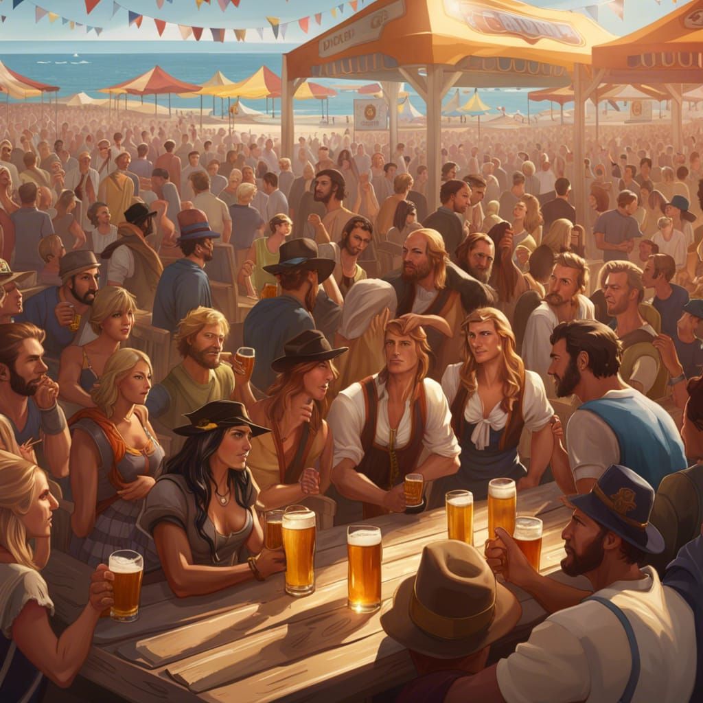Oktoberfest Beach Party in California: Detailed Digital Art