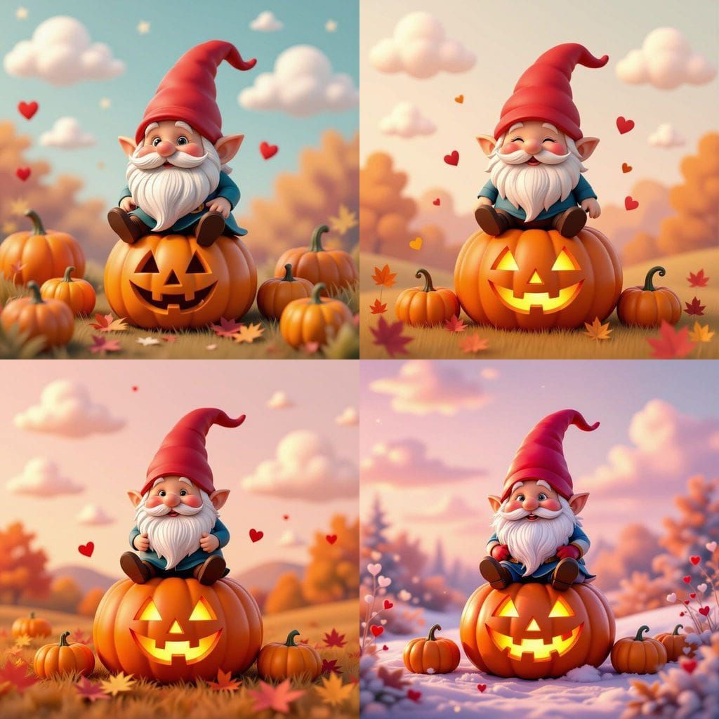 Whimsical Autumn Gnome Scene in Airbrush Style