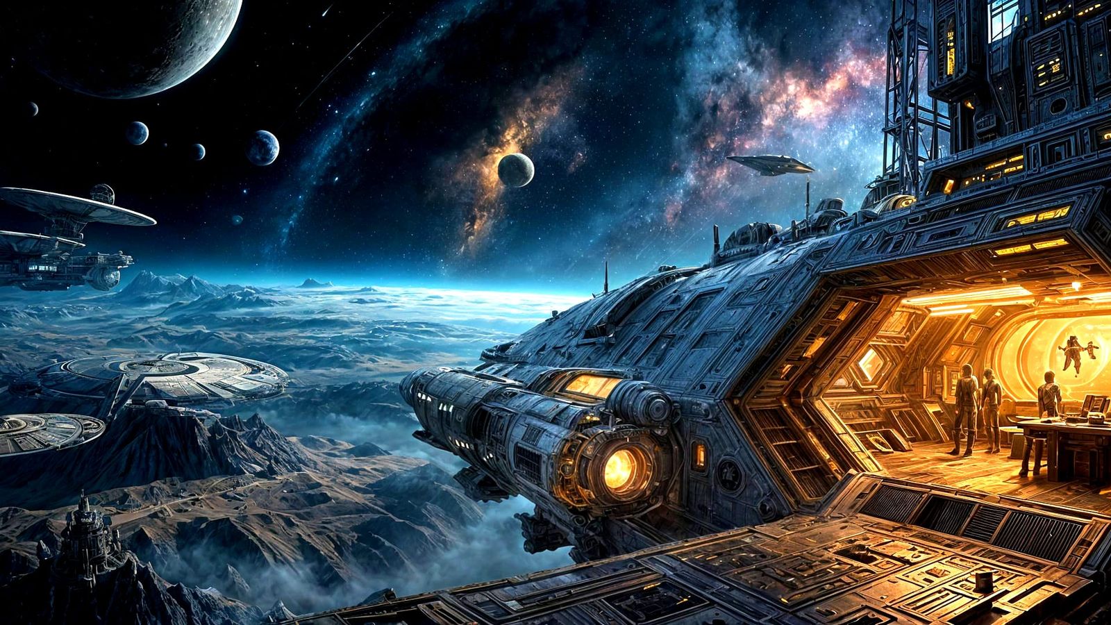 Futuristic Spacecraft Exploring Nebula as Digital Art