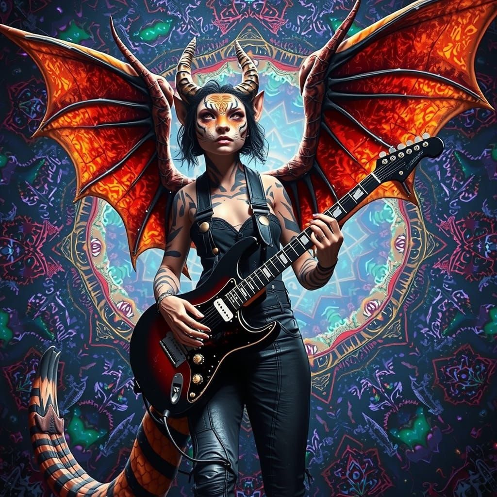 Elegant Gothic Tiger-Devil Hybrid with Leather Skin and Frac...