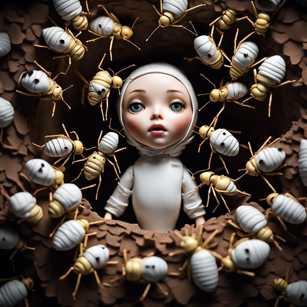 Porcelain Doll Encased in Paper Wasp Nest