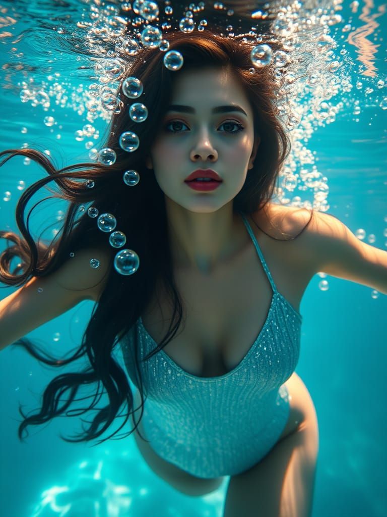 Ethereal Goddess of the Ocean Depths in Shimmering Digital A...