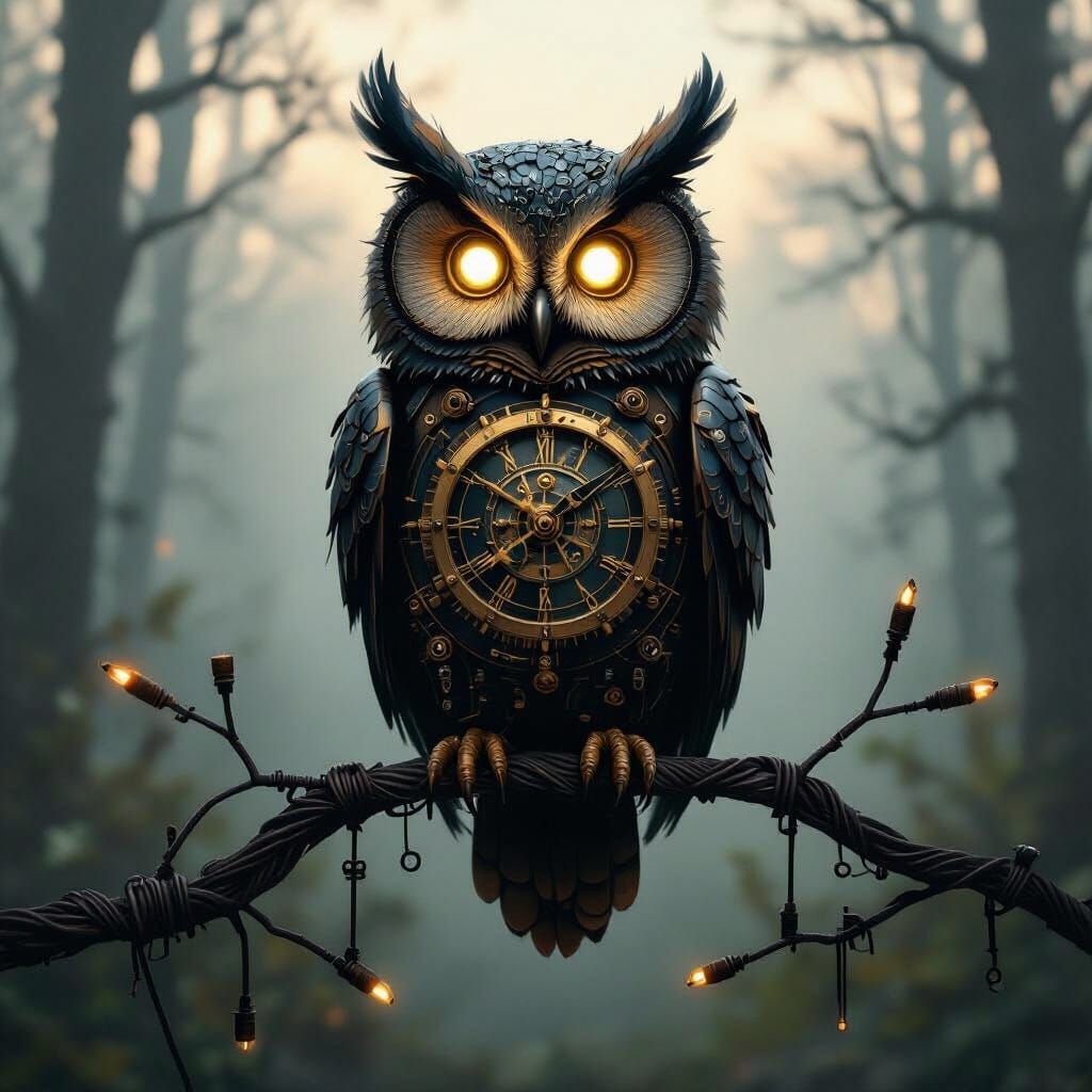 Clockwork Owl in Dutch Golden Age Steampunk Style
