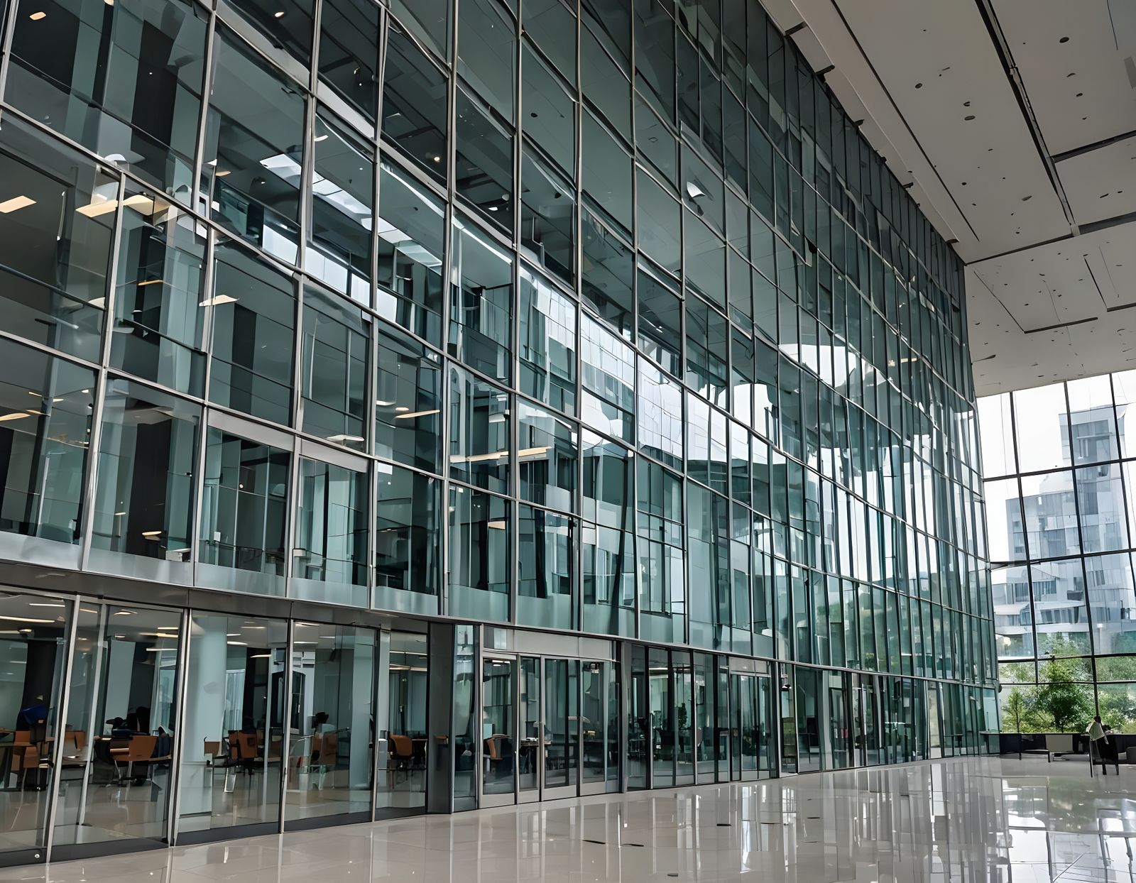 Modern Glass Wall in Office Building Interior