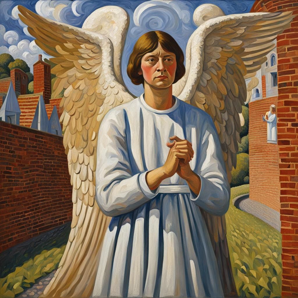 Mary Visited by Angel Gabriel: Stanley Spencer Style