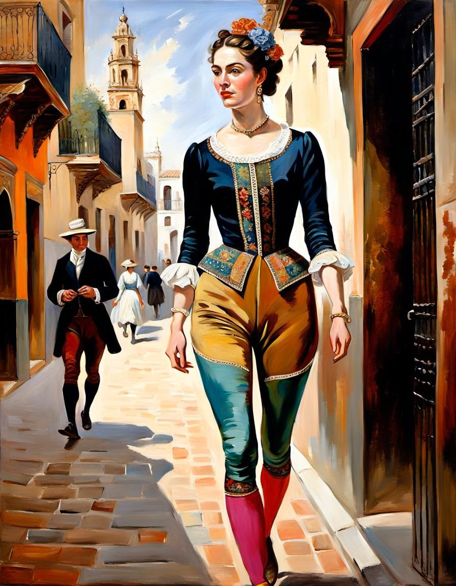 Woman in Colorful 16th Century Fashion, Oil Painting