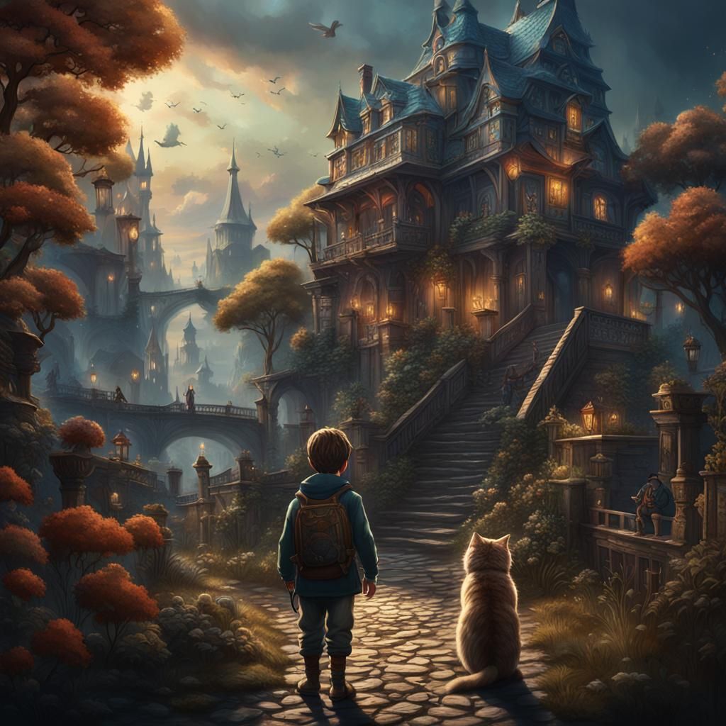 Boy and Cat: Detailed Matte Painting