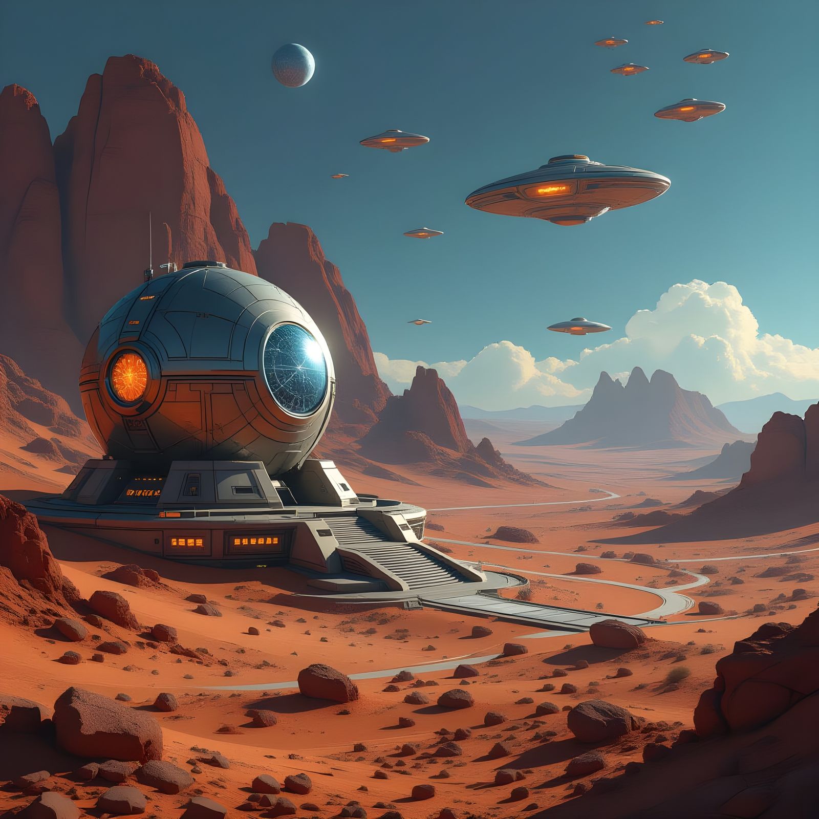 Futuristic Desert Fortress with Crystal Energy Panels