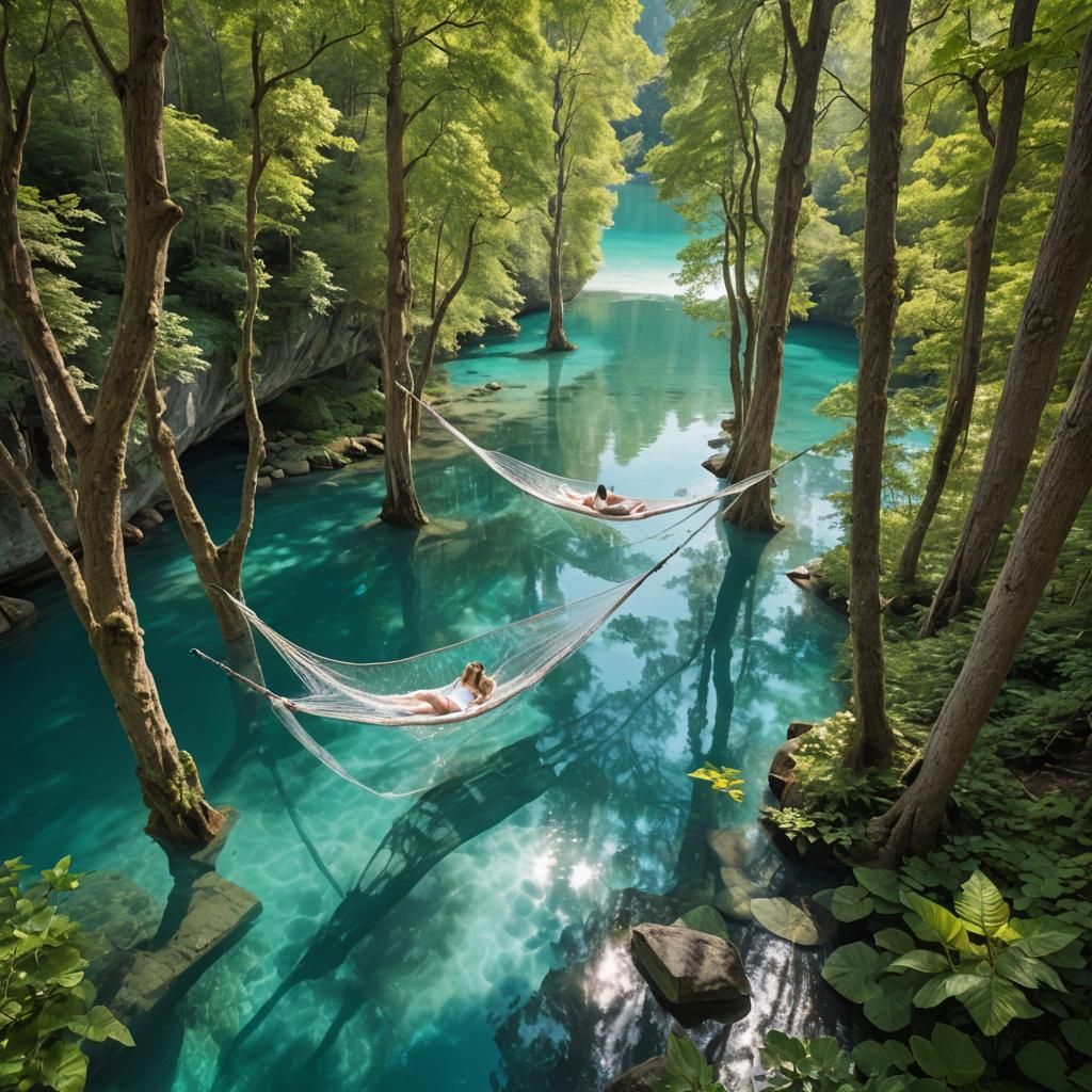 Surreal Water Hammock in Graffiti Art Style