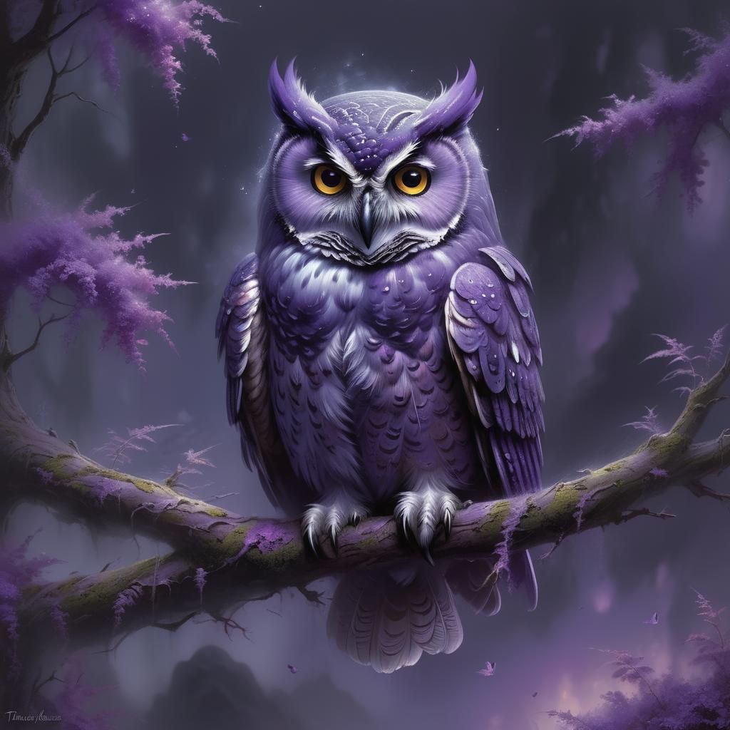 Purple Owl in Ethereal Fantasy Scenery