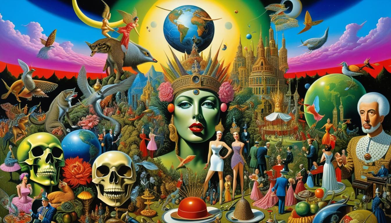 Apocalyptic Party in Surrealist Mixed Media Style