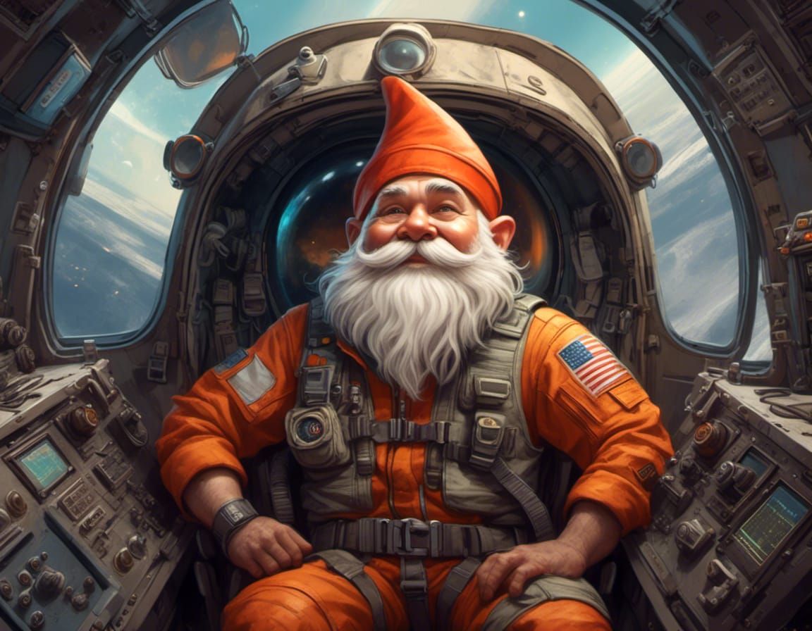Gnome Astronaut in Space Shuttle Cockpit