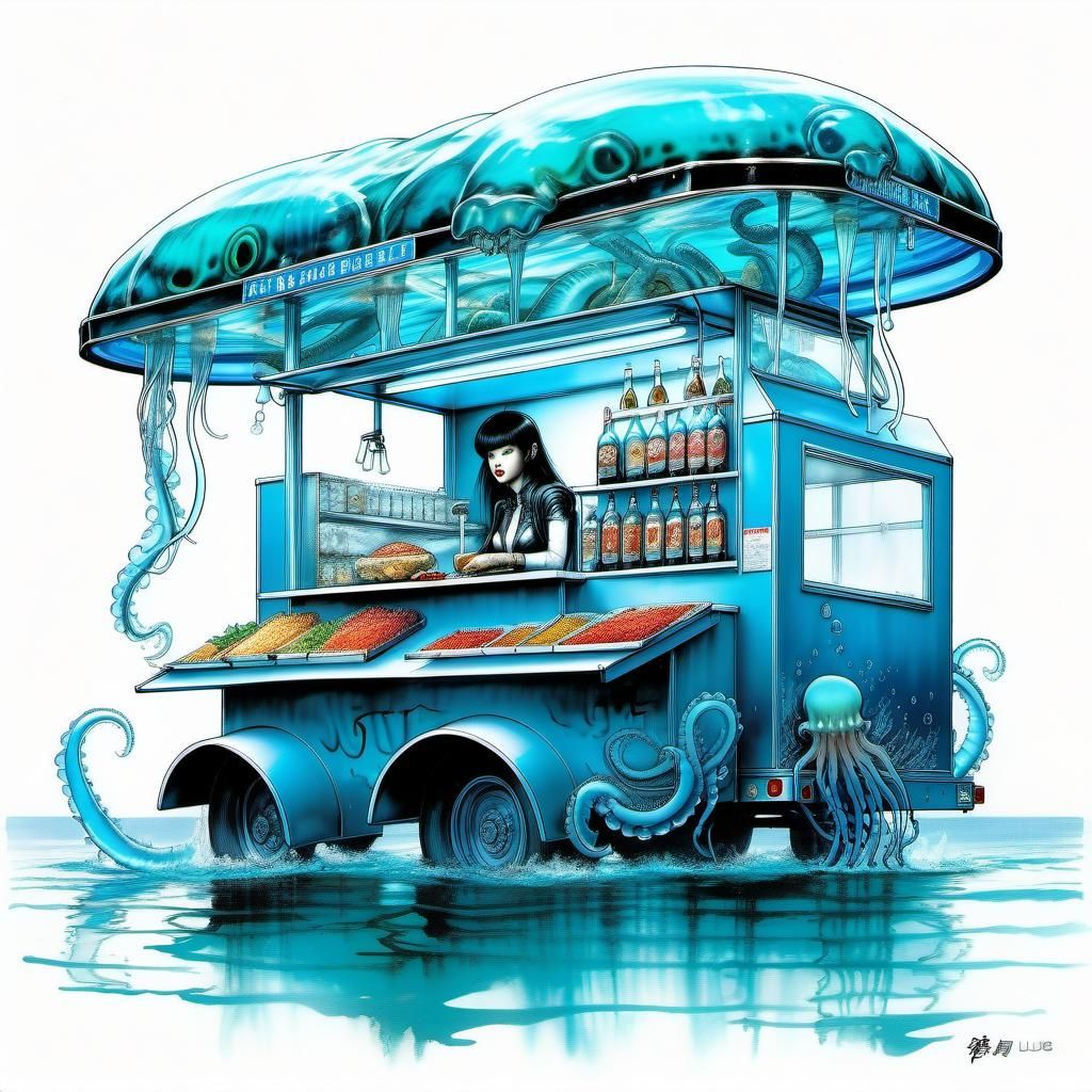 Futuristic Biopunk Jellyfish Food Truck Fantasy