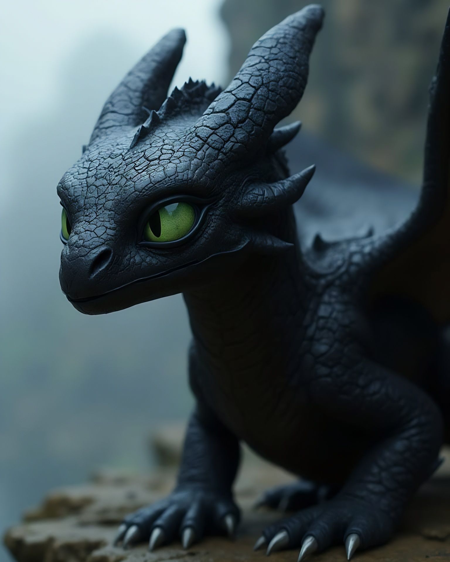 Night Fury Dragon Portrait in Fantasy Realism