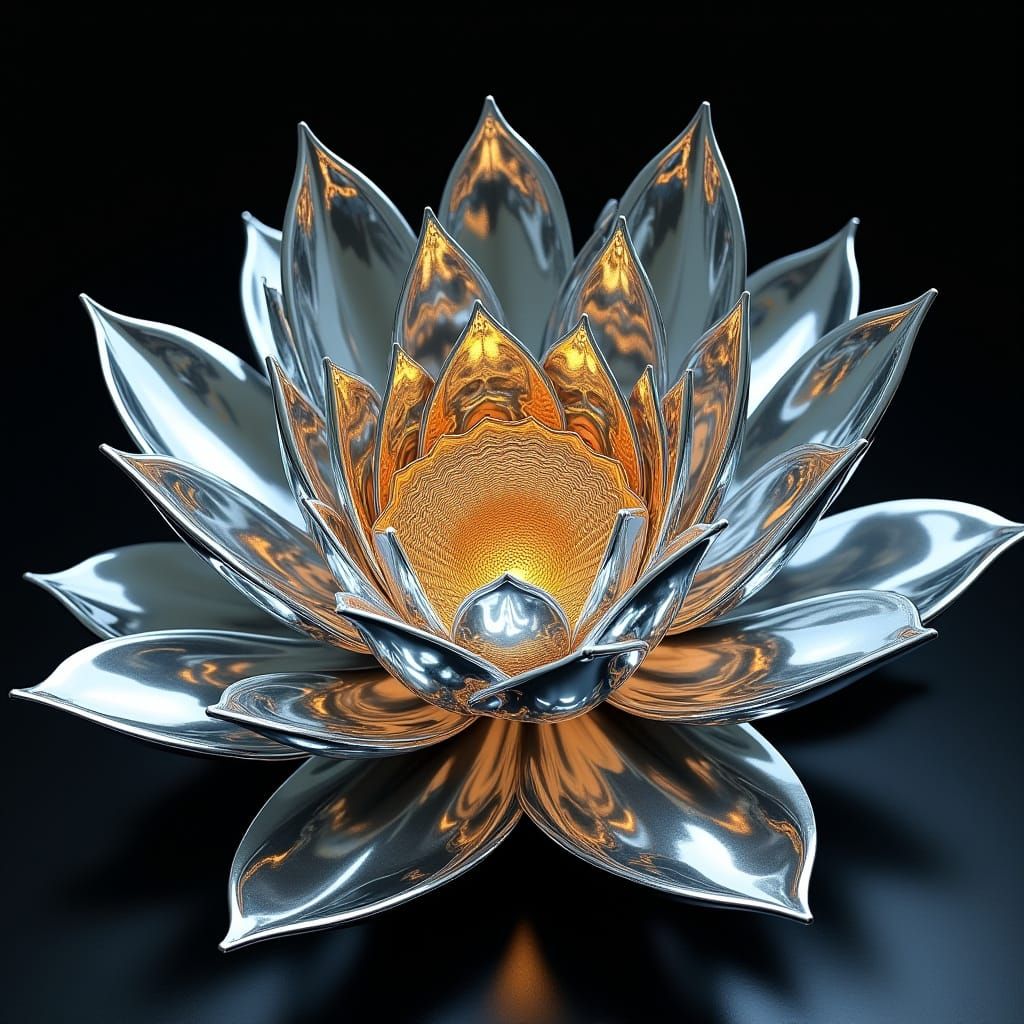 Chrome Lotus Sculpture With Hidden Optical Illusion