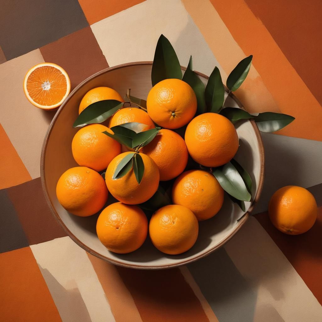 Cubist Still Life: Oranges in Oil, Geometric Forms
