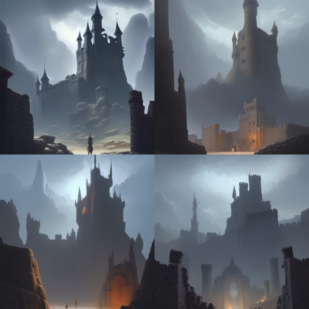 Desert Castle with Stone Walls: Dark Fantasy Art