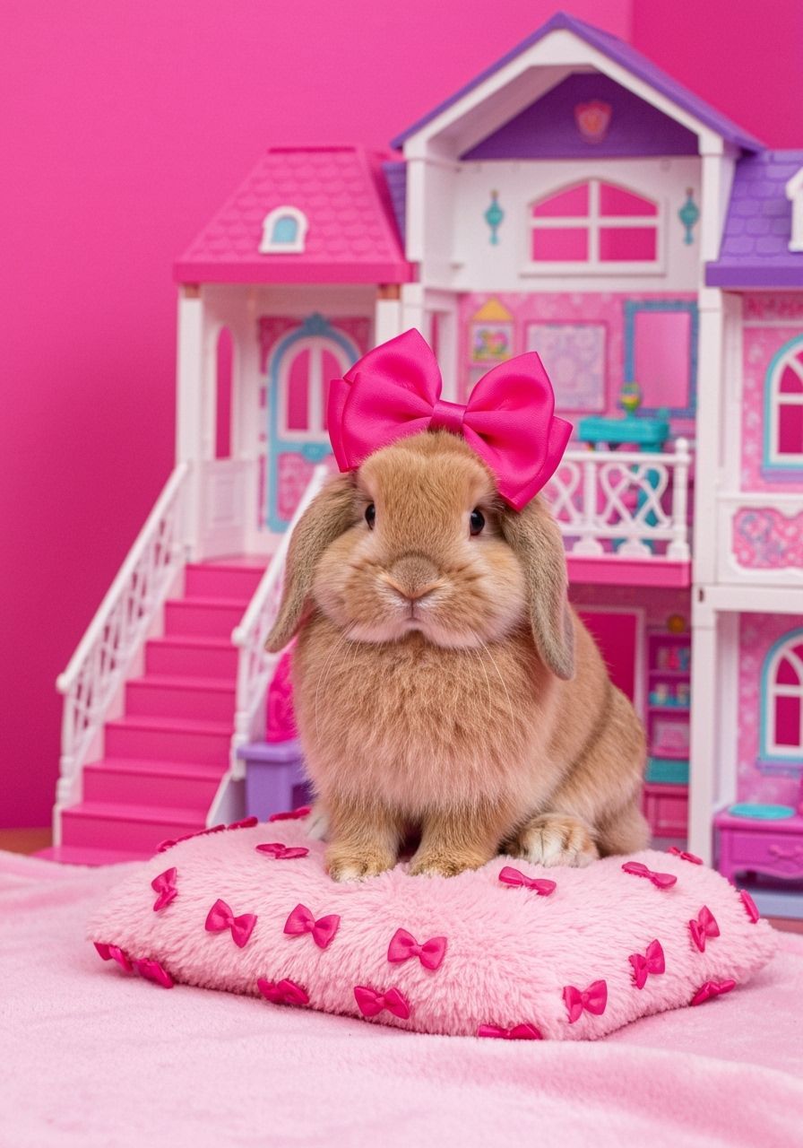 Bunny with Pink Bows in Barbie Dreamhouse
